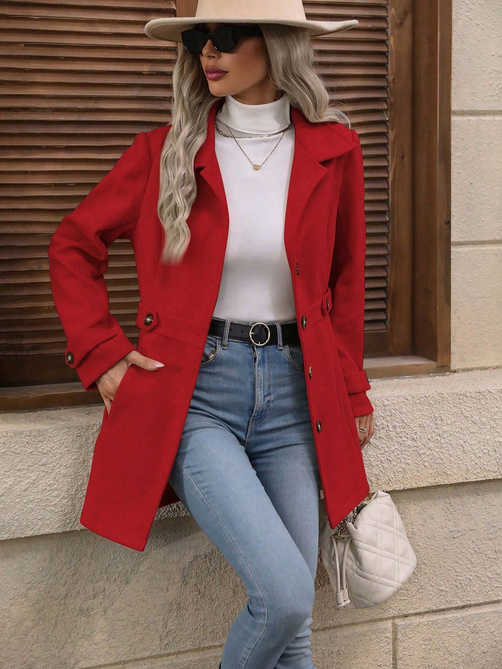 Manteau en Laine Élégant à Boutonnage Slim-Fit