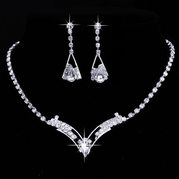 Collier et Boucles d'Oreilles en Goutte d'Eau Coréenne, Bijoux de Mariée en Argent Plaqué, Ensemble de 2 Sets