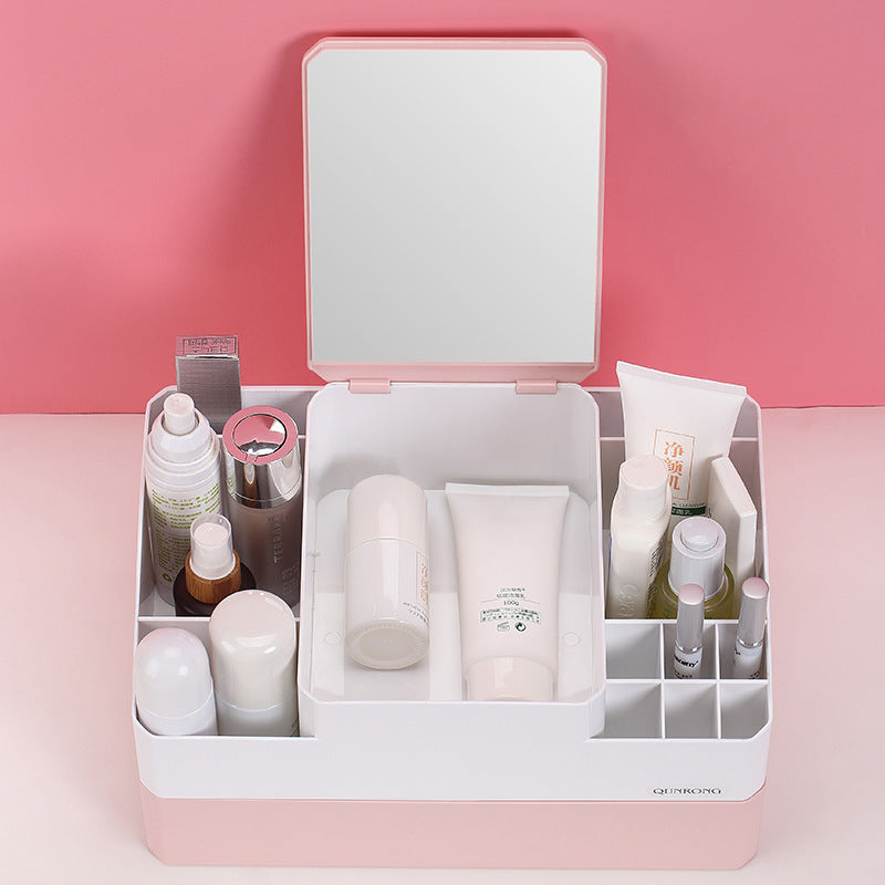 Boîte en plastique avec miroir et support pour rouge à lèvres
