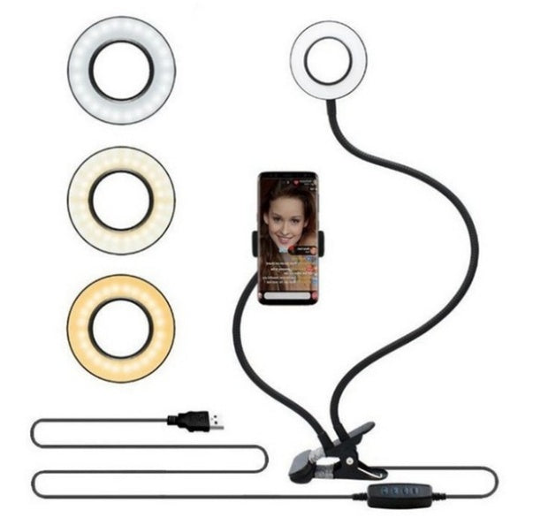 Anneau Lumineux LED pour Selfie avec Support Ajustable - 8cm
