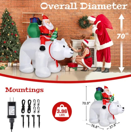 Décoration de Noël Santa Claus sur un ours polaire - Lumières LED 7pcs 6ft 15W