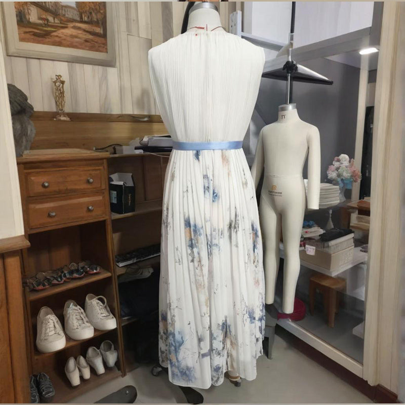 Robe Maxi Femme à Imprimé Floral et Décolleté en V Profond avec Poches - Robe d'Été Flottante