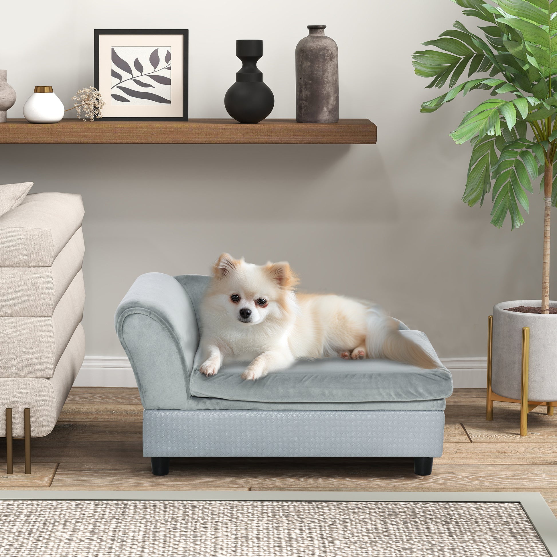 Lit de Luxe pour Petits Chiens avec Rangement Caché en Mousse Souple - Mobilier Moderne pour Animaux, Gris