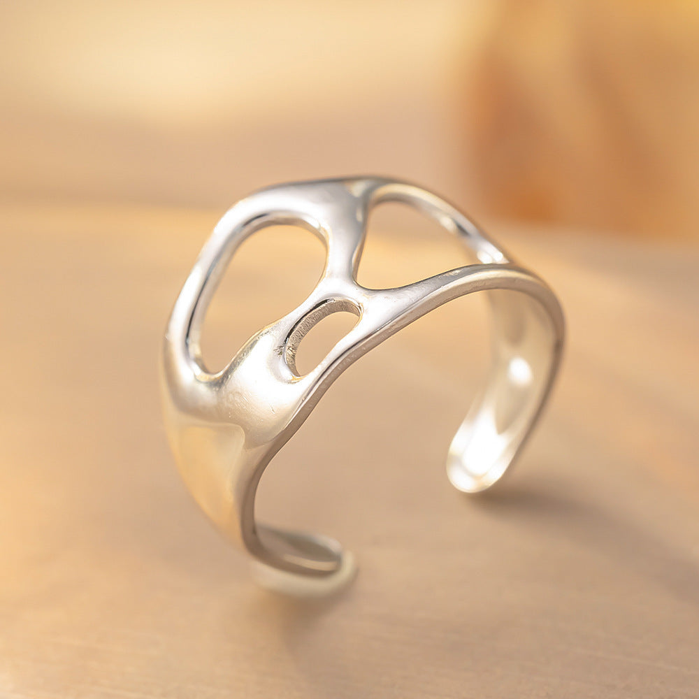 Bague Ouverte Ajustable en Acier Titane Retro - Élégance et Simplicité