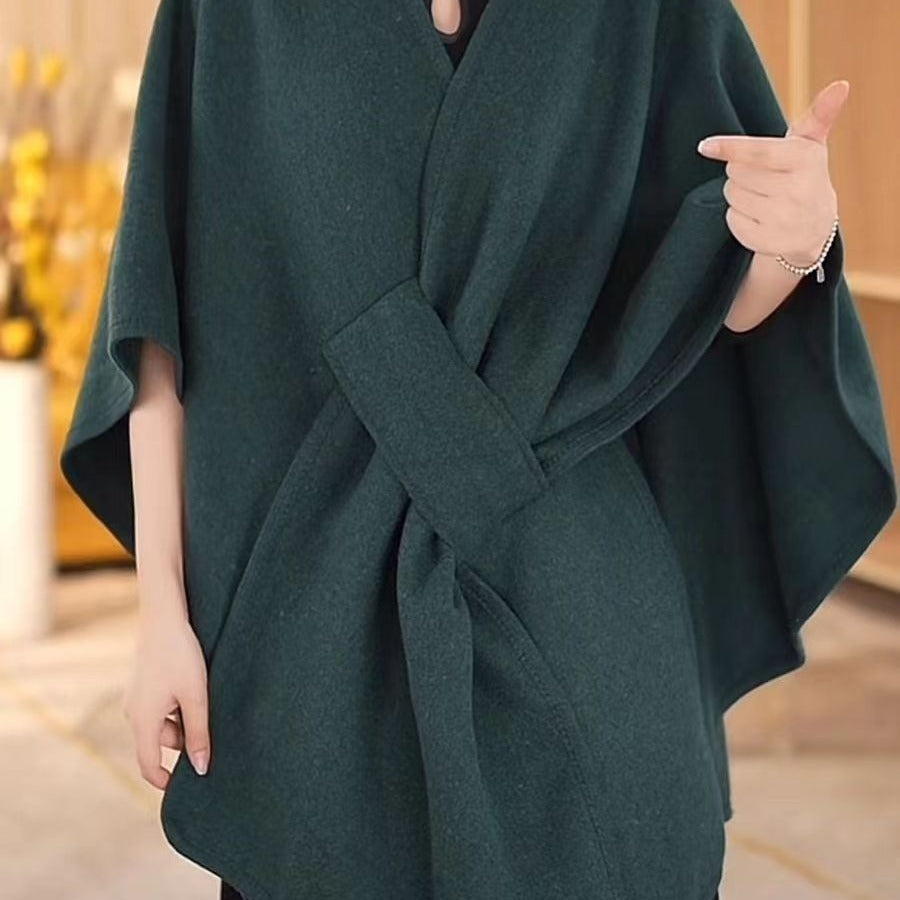 Cardigan Cape et Châle à Col en Fourrure avec Pompon