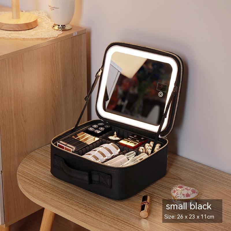 Trousse de Maquillage avec Miroir et Lumière LED - Boîte de Rangement pour Soins de la Peau
