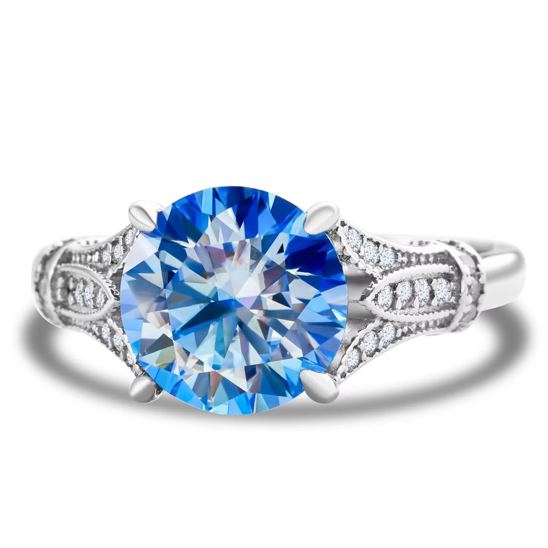 Bague en Moissanite avec Rangée de Diamants en Argent Sterling pour Femmes