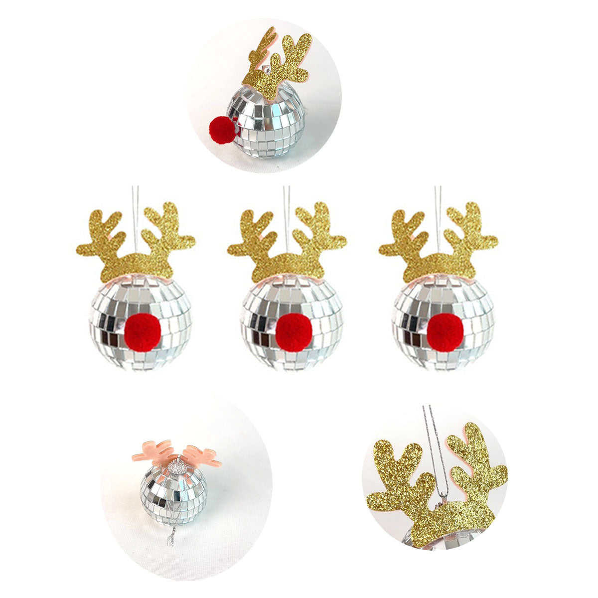 Boules à Facettes en Miroir Argenté pour Noël - 5 Pcs avec Corde