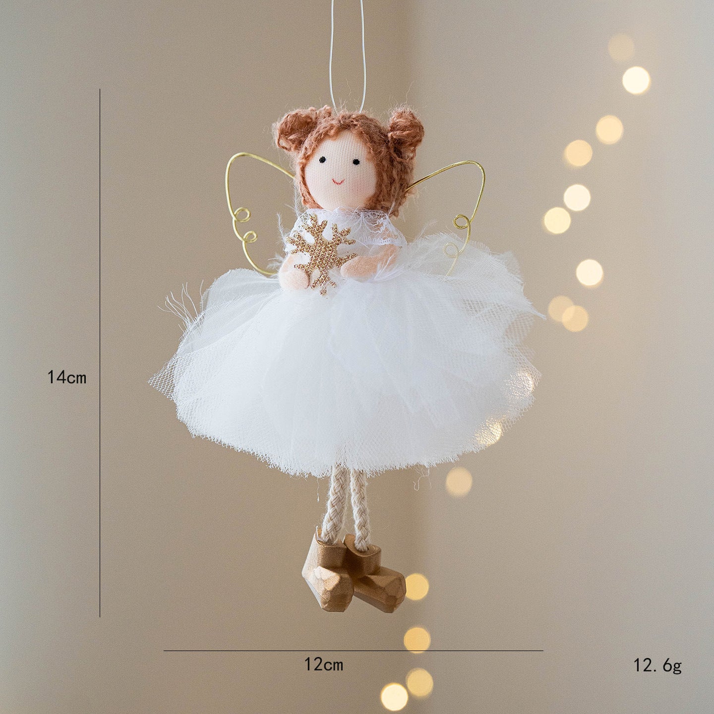 Jupe Tulle Blanche de Noël avec Pendentif Aile d'Ange Dorée