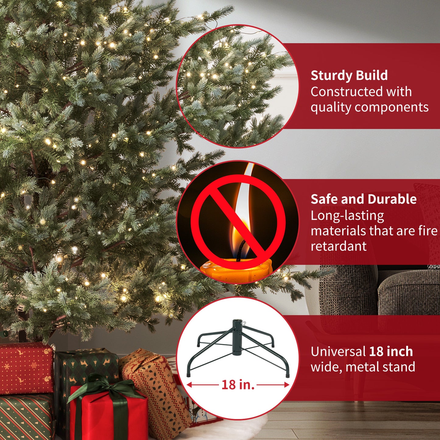 Sapin de Noël Colorado Blue Spruce 7.5ft Pré-éclairé Artificiel