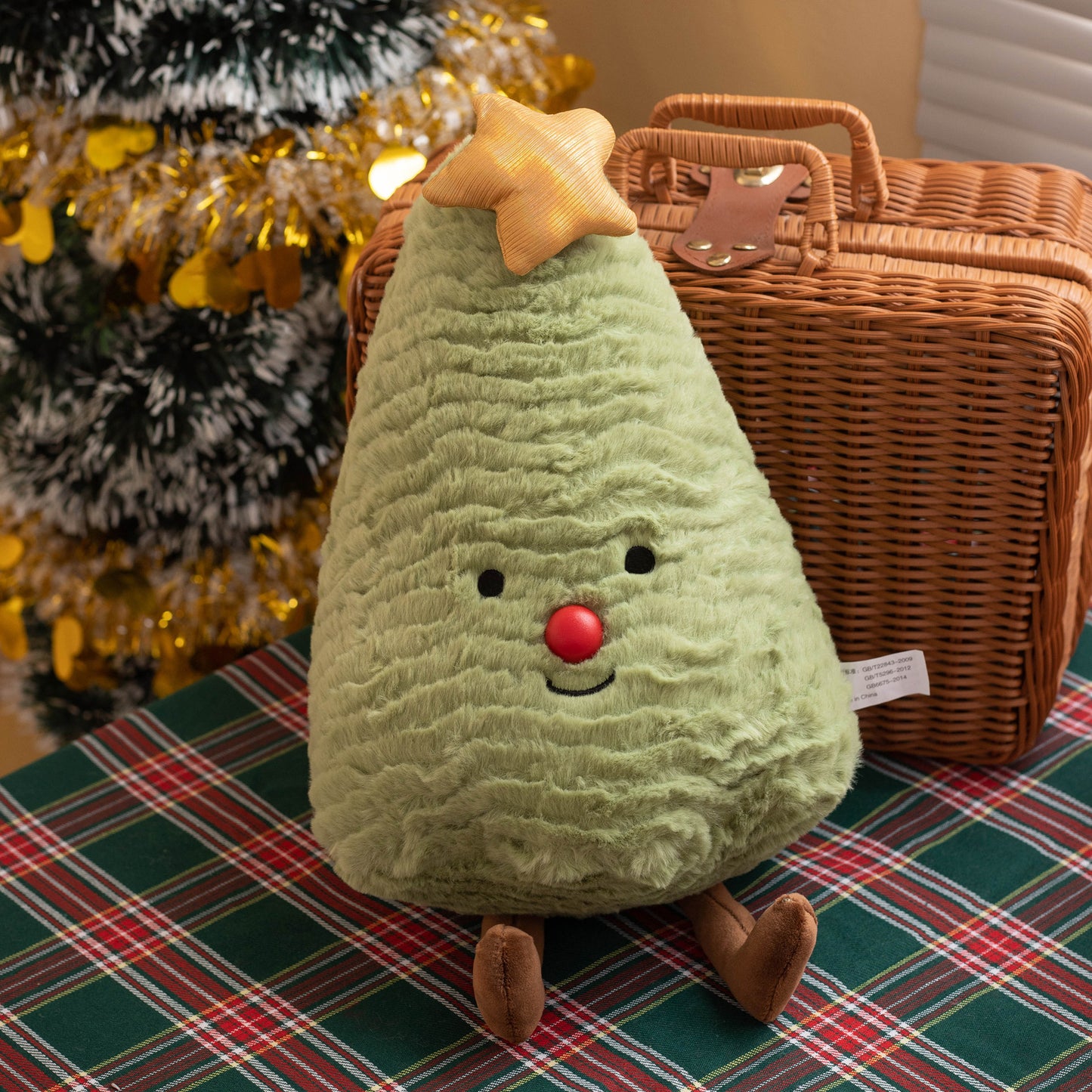 Coussin en Peluche Décoratif de Noël en Forme d'Arbre