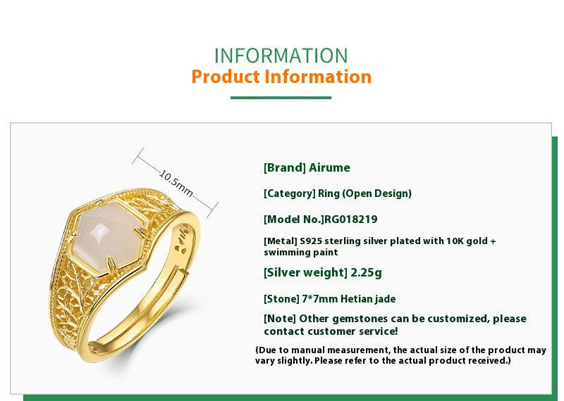 Bague en Jade Hetian Géométrique Hexagonale de Style Rétro