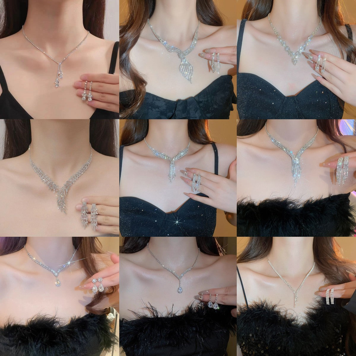 Collier à Franges Long avec Ensemble de Boucles d'Oreilles Deux-Pièces