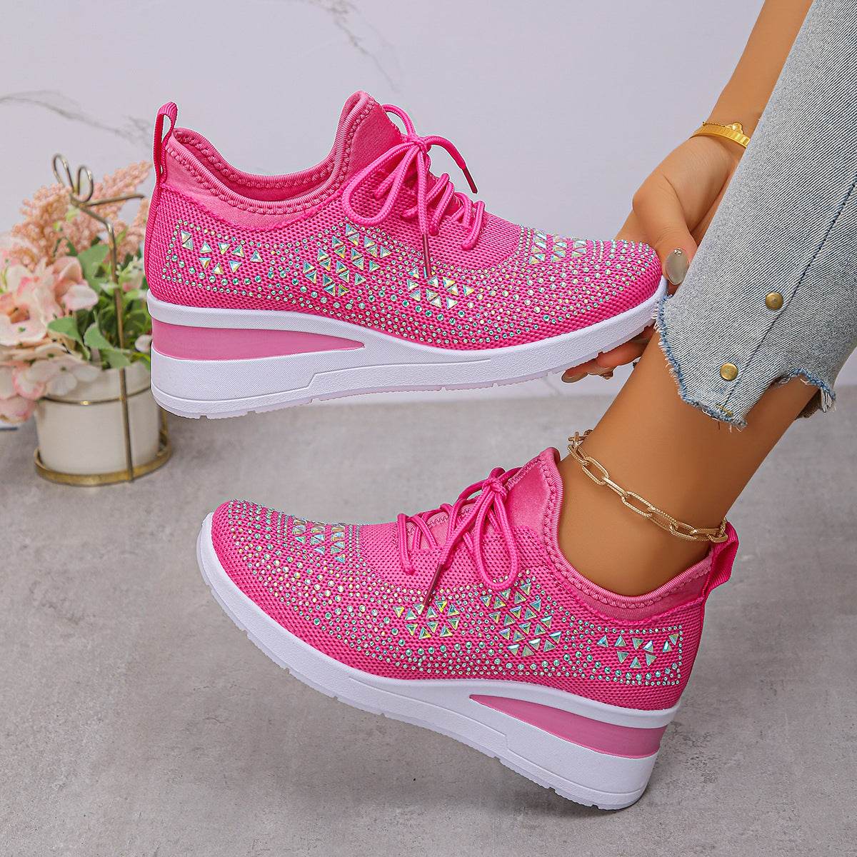 Baskets Femme à Lacets avec Strass - Allomarc.com