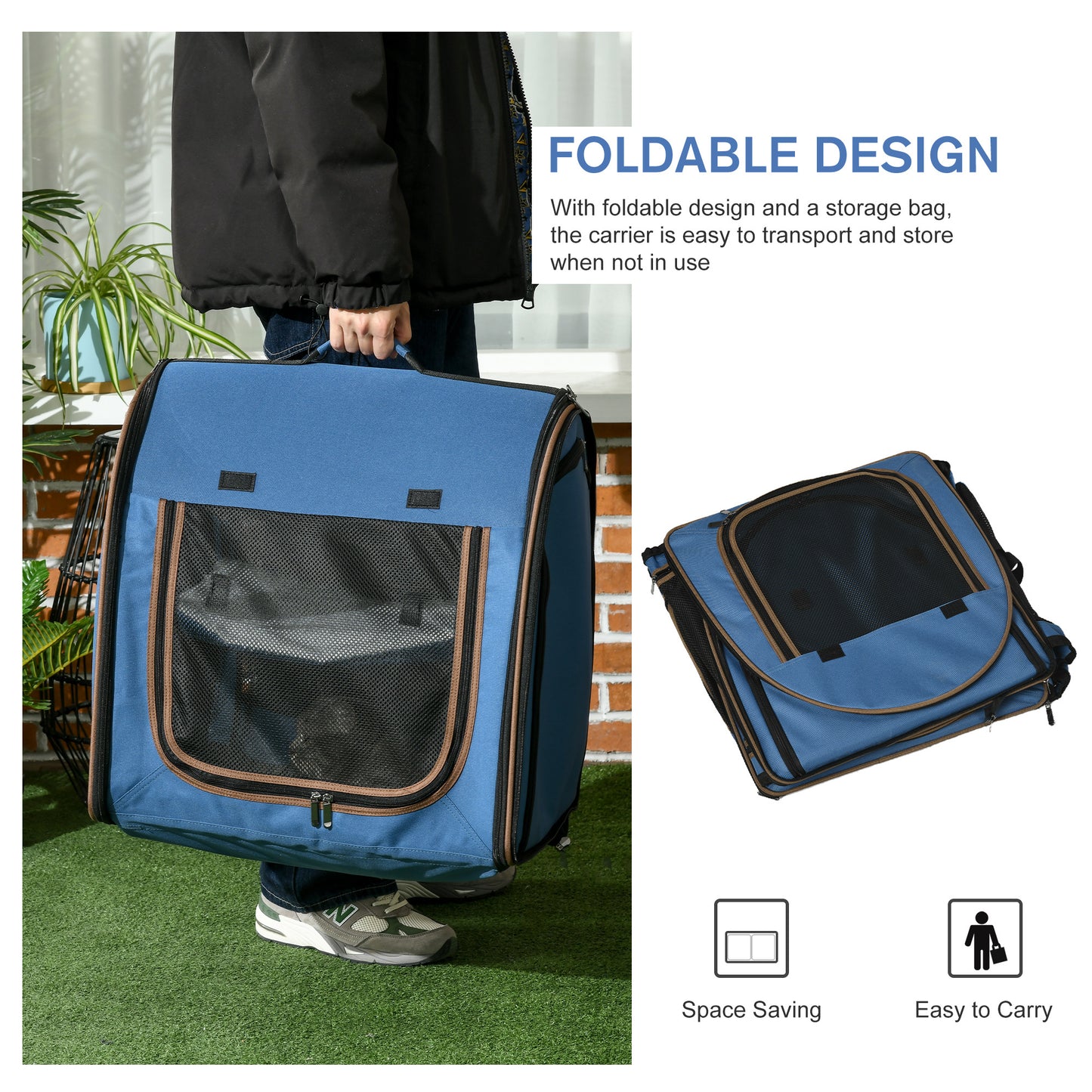 Cage à Chats Portable à Double Compartiment 39" - Kennel Souple avec Coussins Doux - Sac de Rangement Bleu