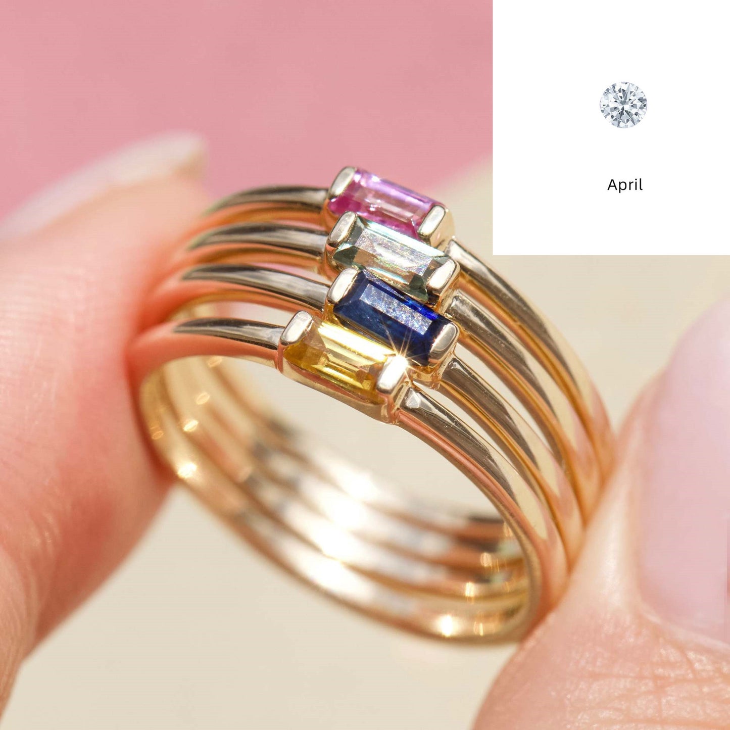 Bague en Diamant Carrée en Pierre de Naissance 12yue