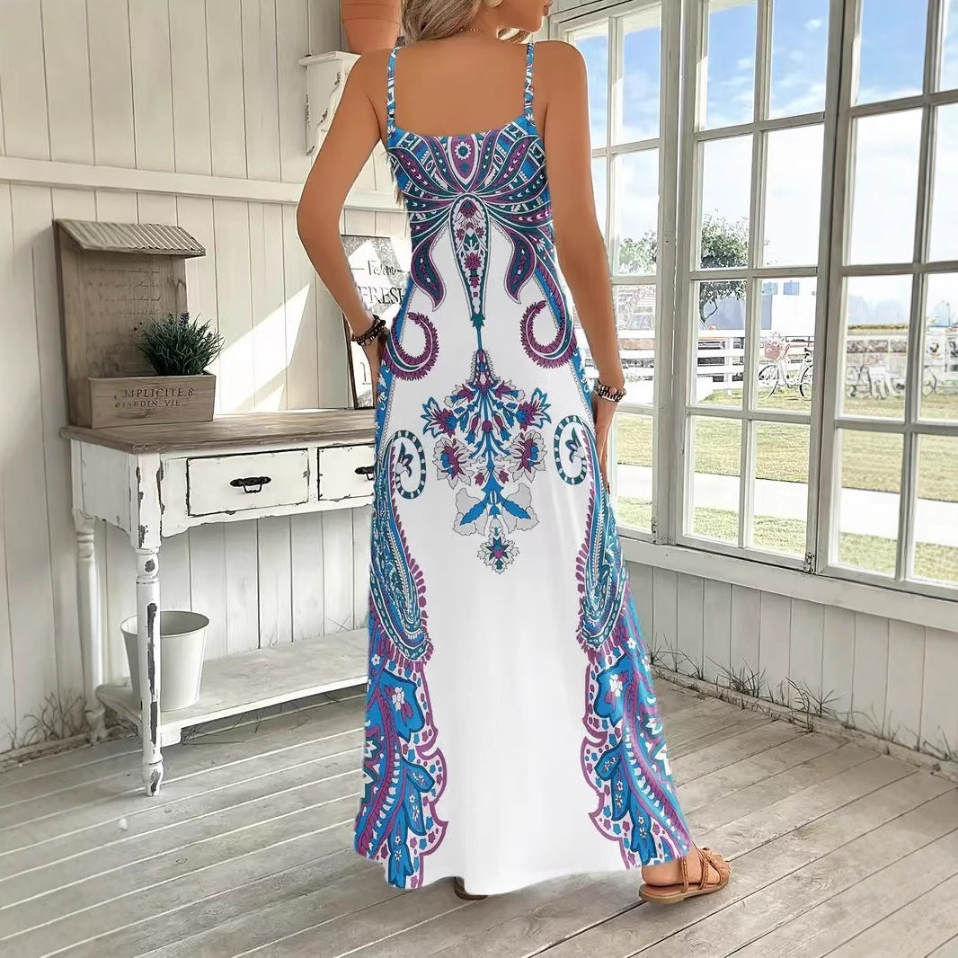 Jumpsuit Imprimé sans Manches à Col V