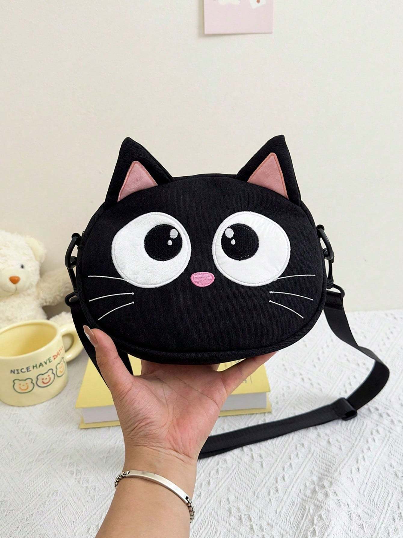Nouveau Sac à Bandoulière Mignon Chat Noir aux Grands Yeux