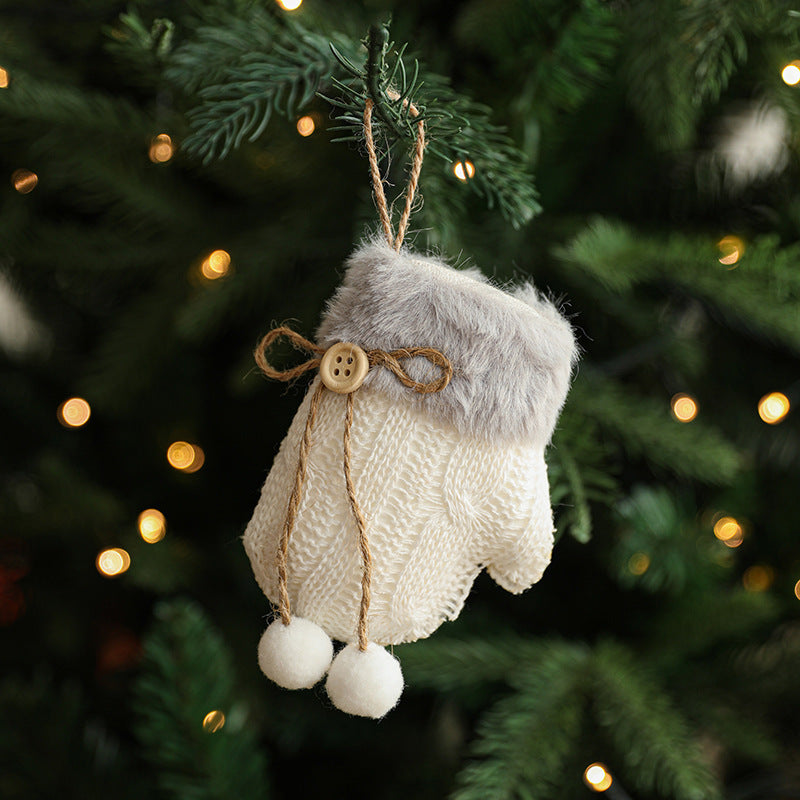 Boules de Noël en Gant en Tissu Plush Blanc avec Sled - Décoration Créative