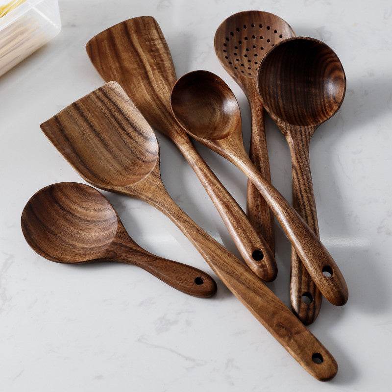 Cuillères et Ustensiles en Bois de Teck Naturel - Allomarc.com