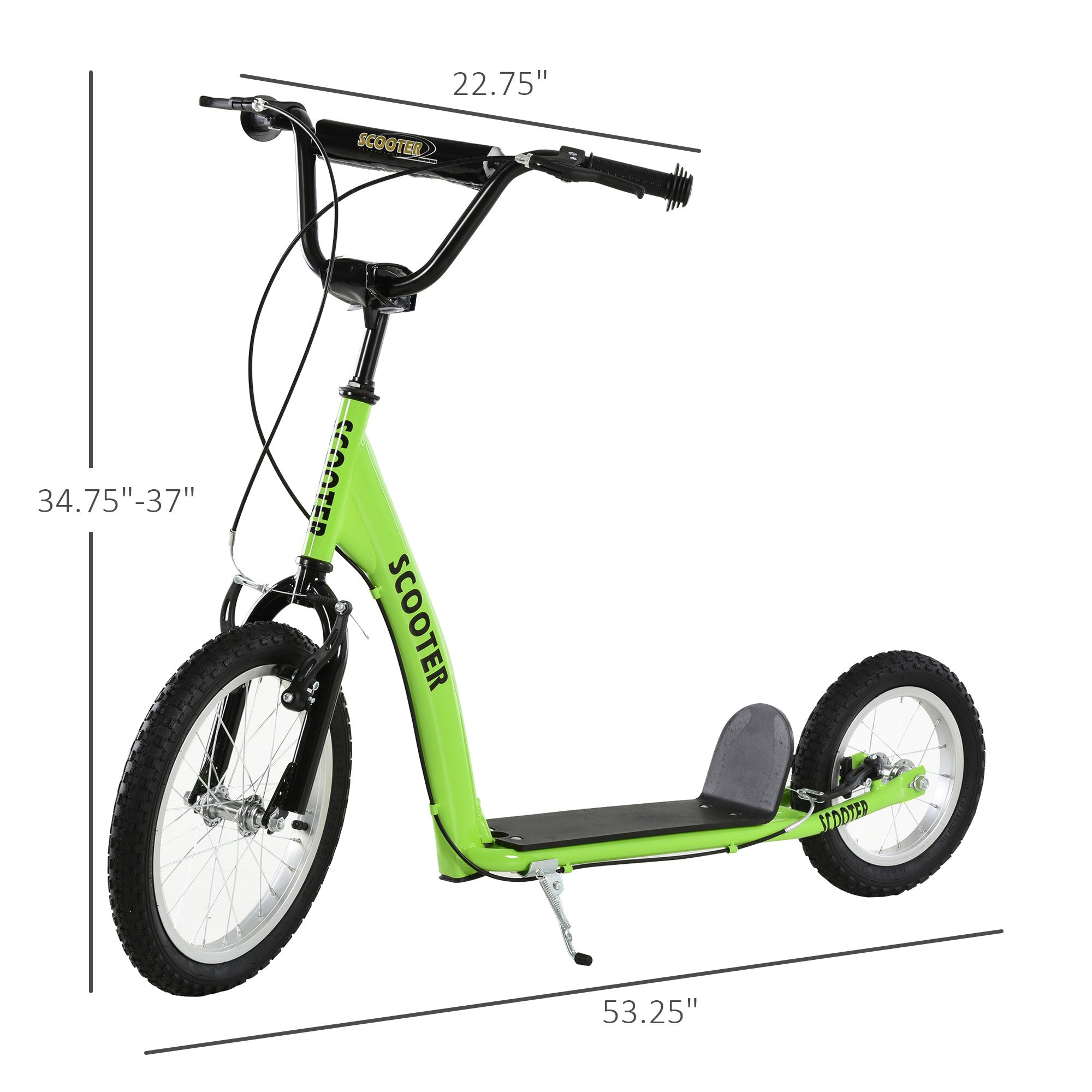Trottinette pour Enfant Avec Guidon Réglable, Freins Doubles et Roues Gonflables - Vert