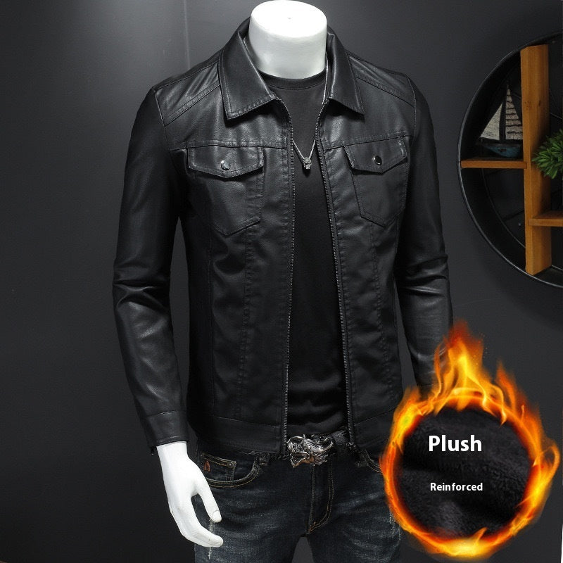 Veste en Cuir Matelassée Casual pour Hommes - Automne Hiver