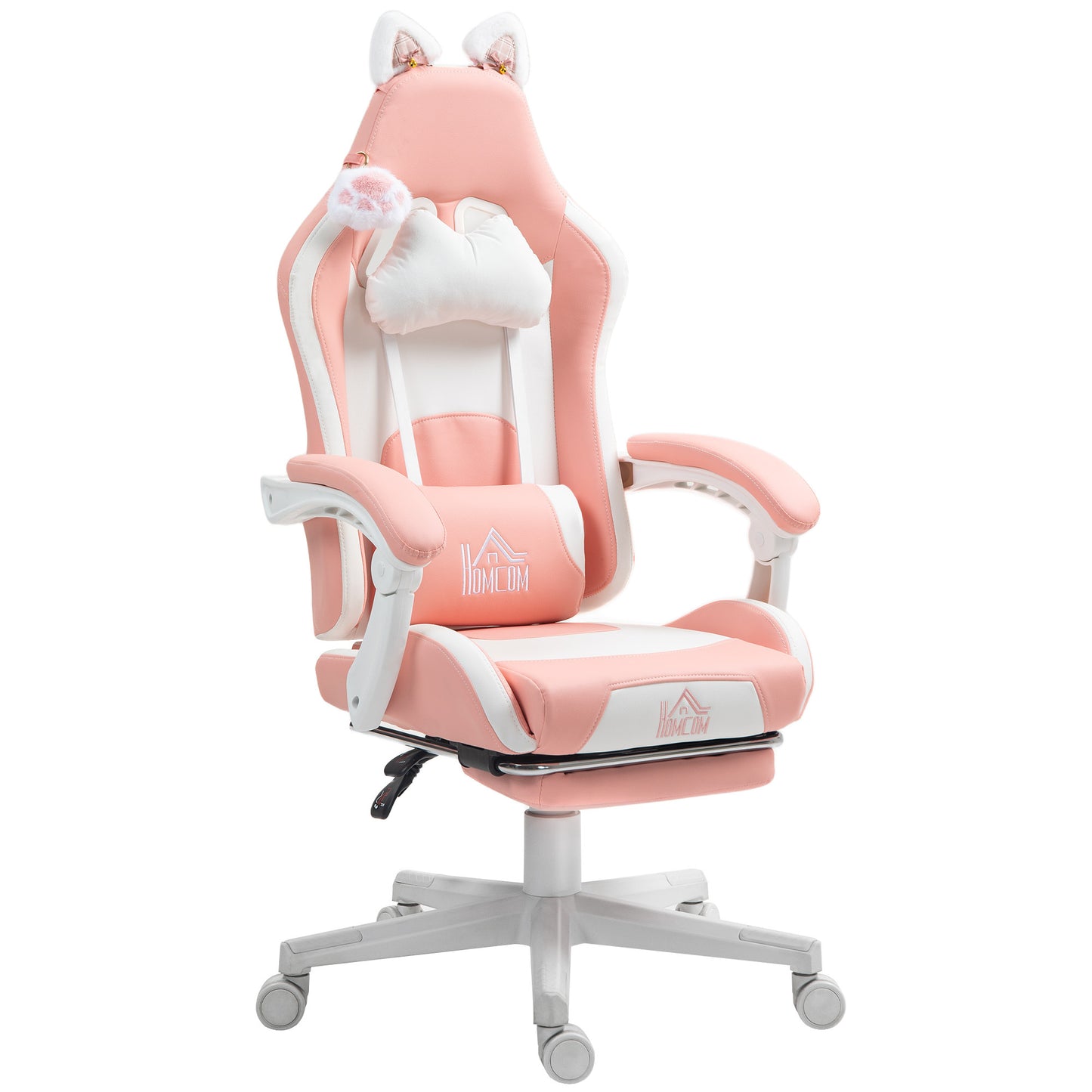 Chaise Gamer Mignonne, Fauteuil de Jeu en Similicuir avec Repose-Pieds, Têtière et Support Lombaire