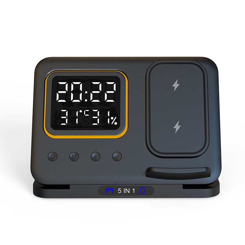 Station de Charge Sans Fil 15W avec Horloge Numérique LED et Support 5 en 1