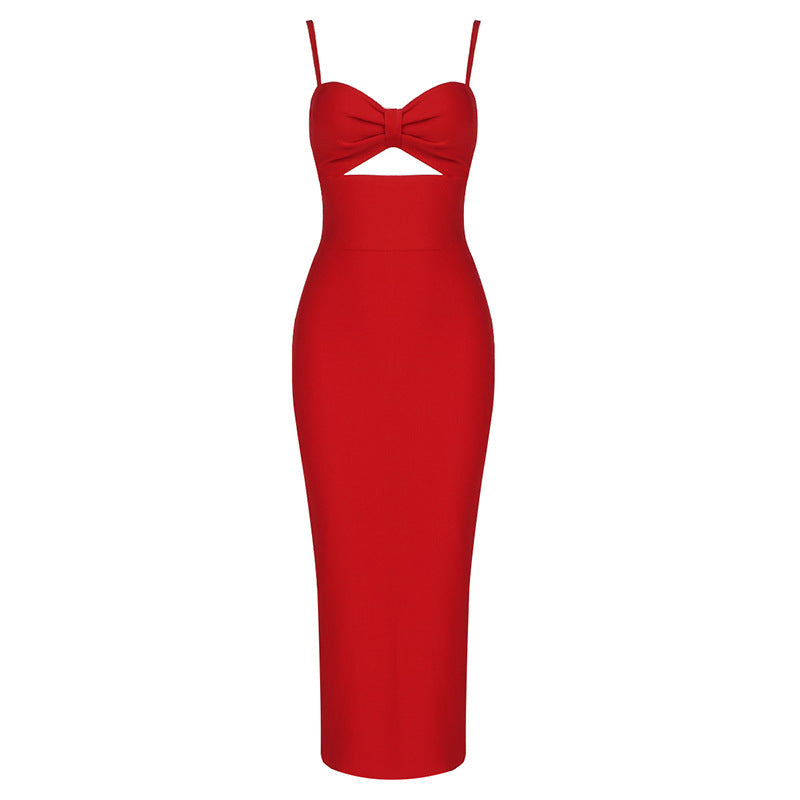 Robe Longue Bandage Sexy à Encolure V Halter Design Creux