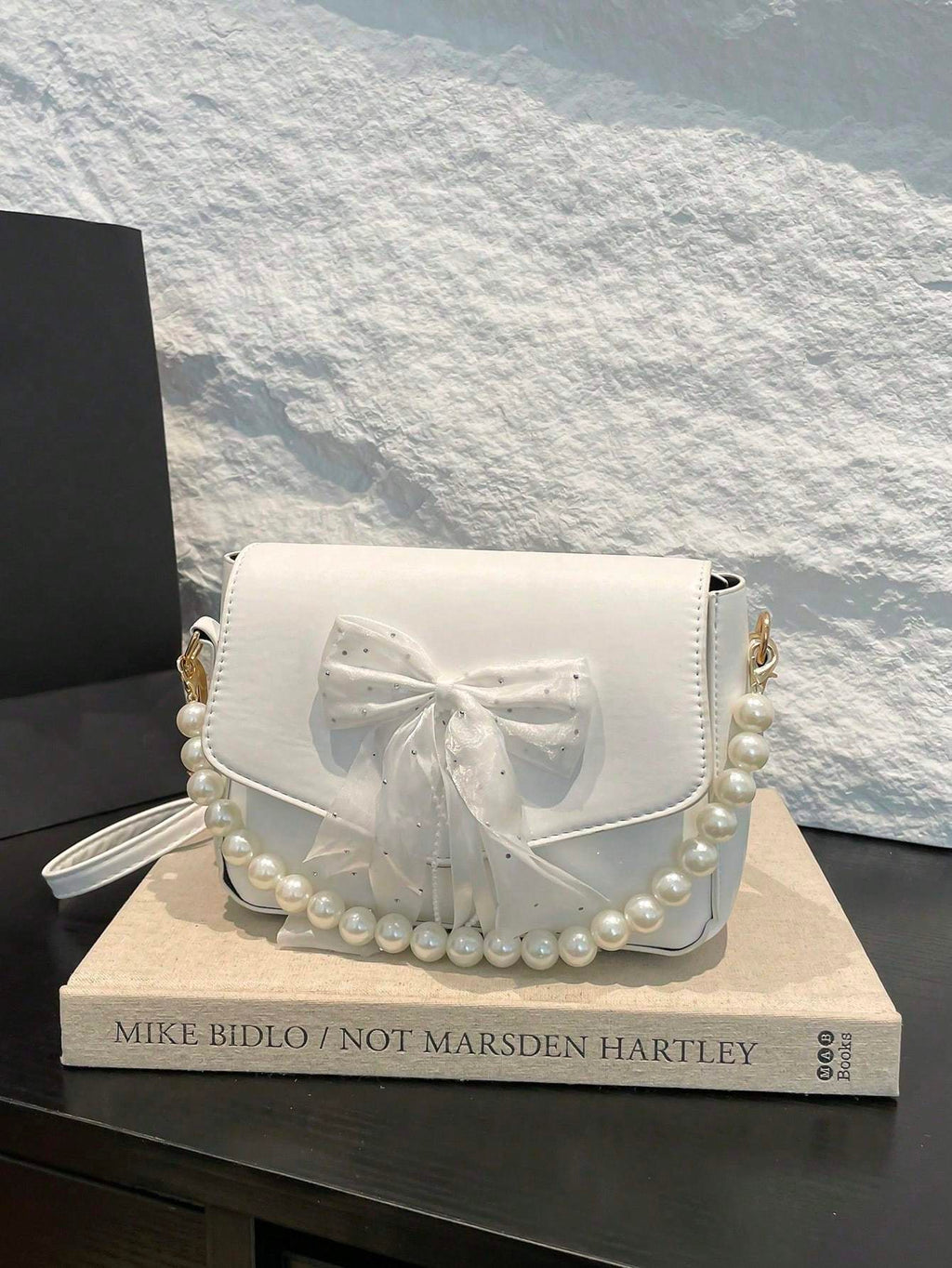 Sac à main en dentelle avec nœud en perles - Sac à bandoulière pour femmes