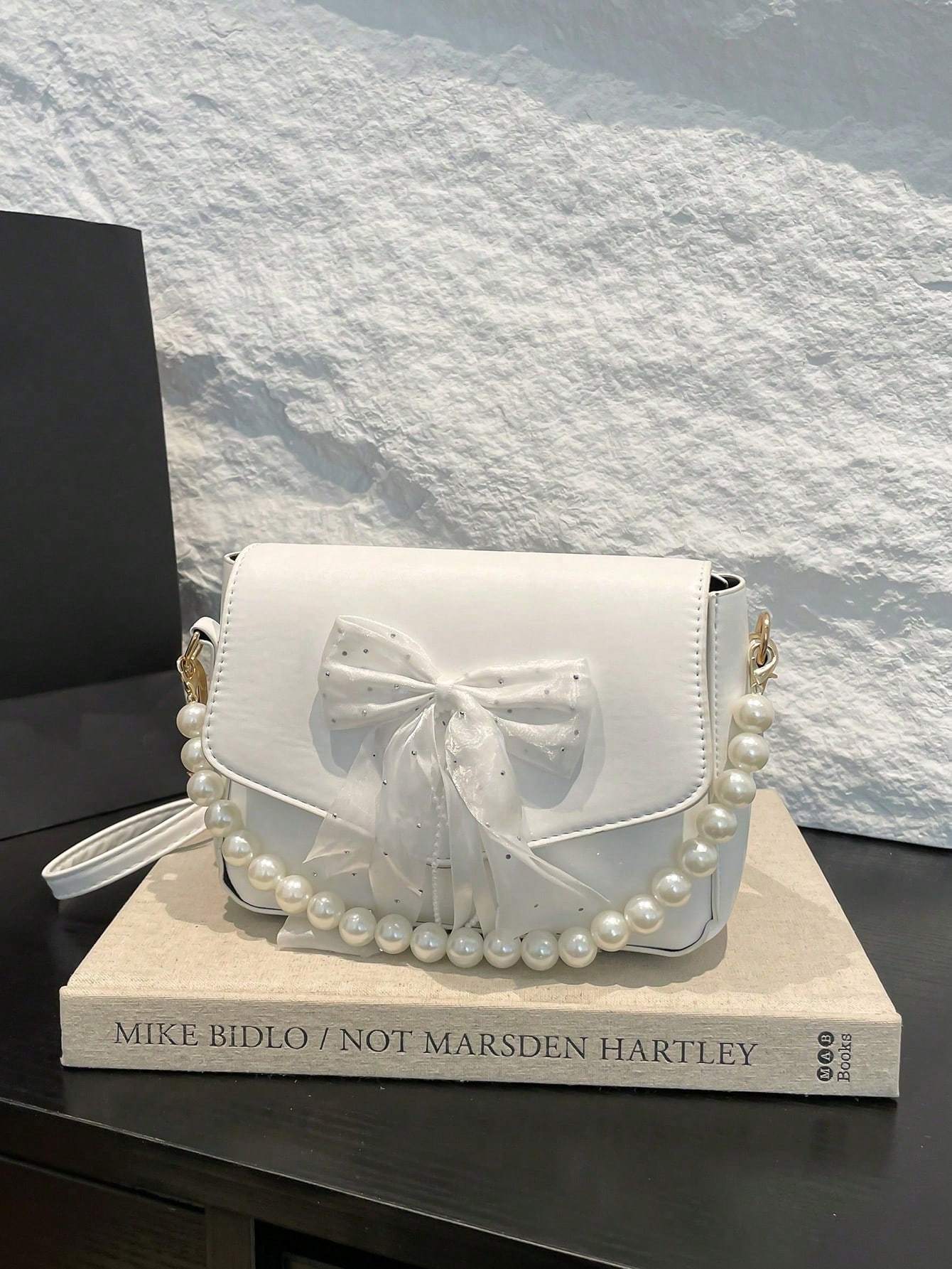Sac à main en dentelle avec nœud en perles - Sac à bandoulière pour femmes