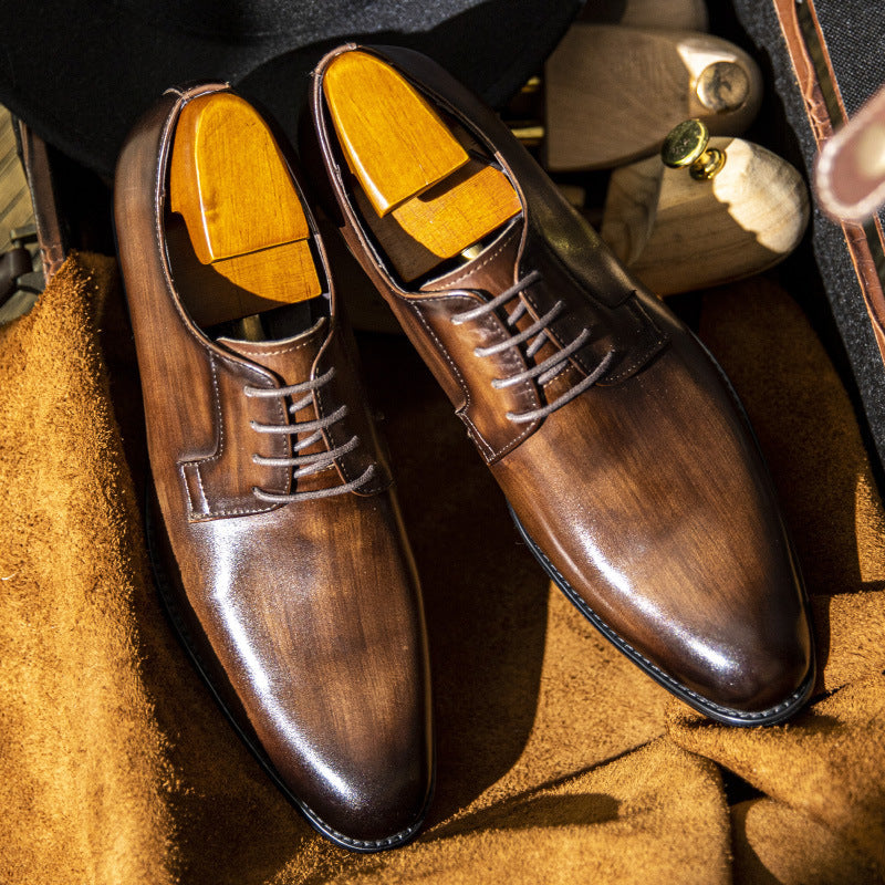 Chaussures en Cuir pour Hommes Respirantes à Lacets