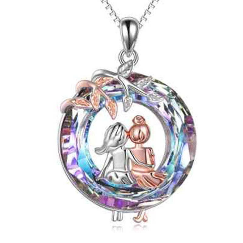 Collier Pendentif Sœurs Longs Cheveux en Branche Ronde pour Femmes