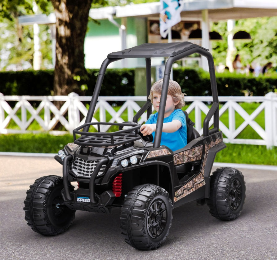 Voiture Électrique UTV 12V pour Enfants Camouflage Noir avec Télécommande et Toit Haut