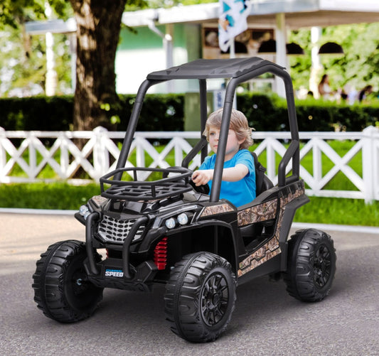 Voiture Électrique UTV 12V pour Enfants Camouflage Noir avec Télécommande et Toit Haut