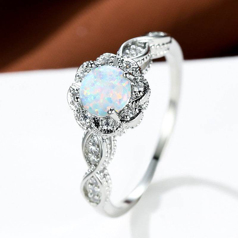 Bague Fleur Opale Platine - Allomarc.com