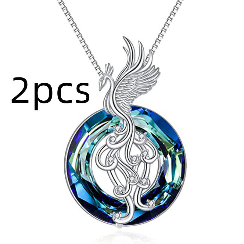 Collier en Cristal Phoenix et Boucles d'Oreilles Colorées pour Femmes