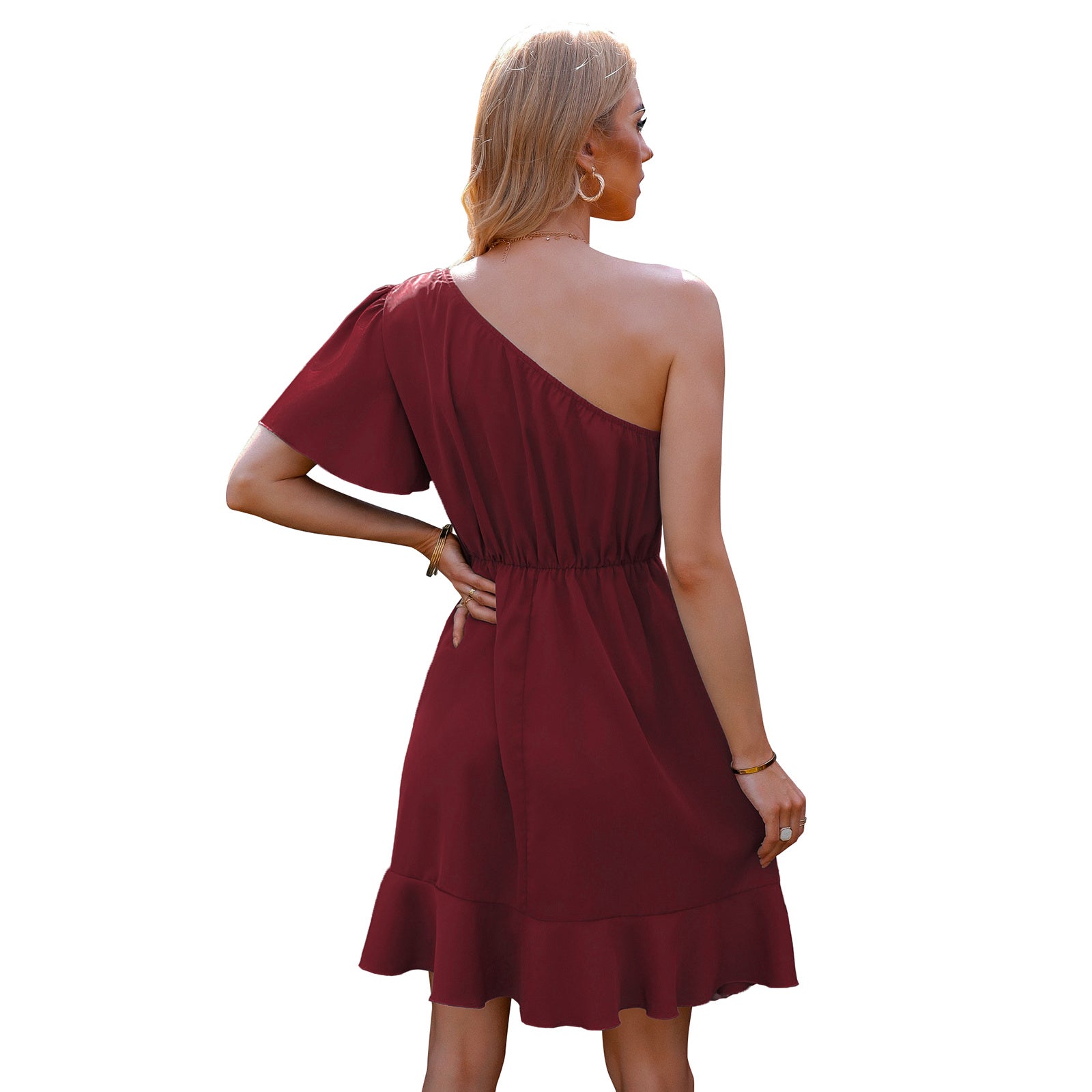 Robe à volants dénudée aux épaules – Style Européen et Américain pour Femmes