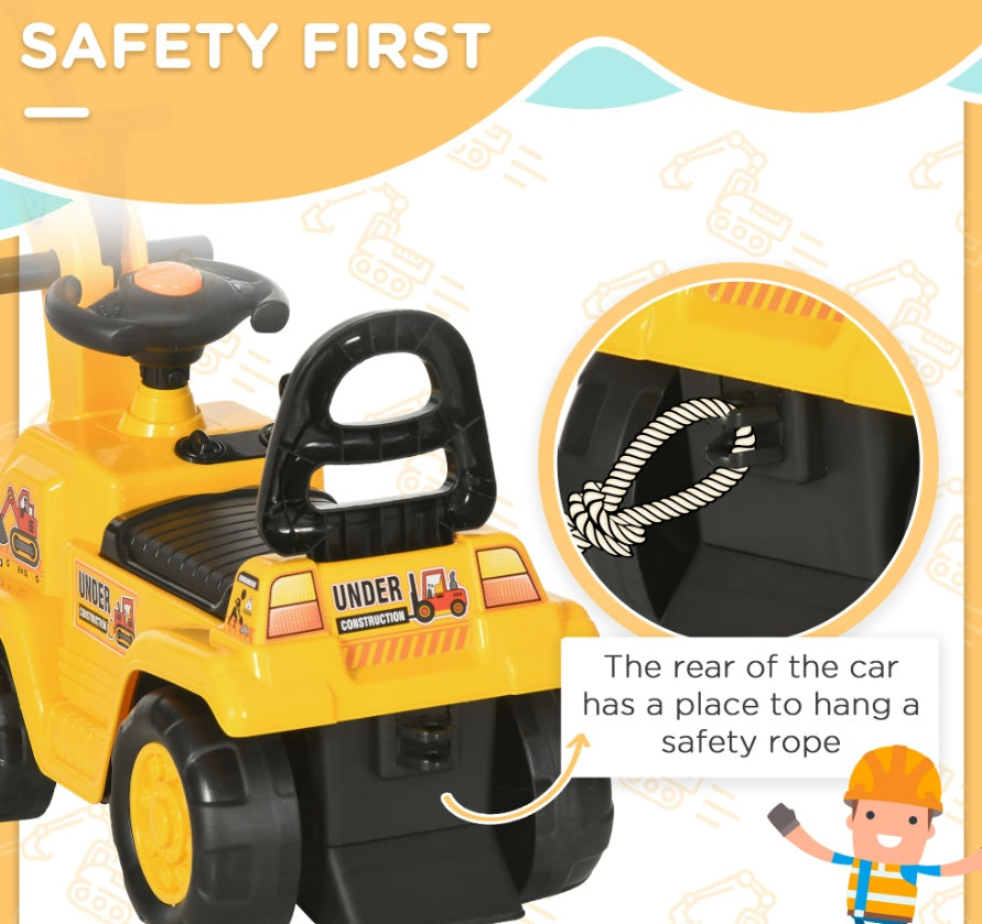 Excavateur Digger Trotteur 3-en-1 et Chariot de Traction pour Enfants