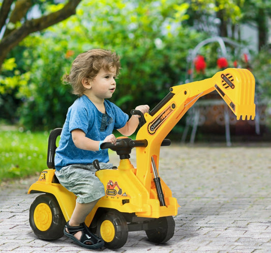 Excavateur Digger Trotteur 3-en-1 et Chariot de Traction pour Enfants