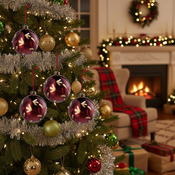 Ensemble de 4 Boules de Noël en Verre - Décorations de Sapin Brillantes