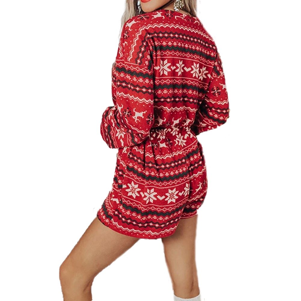 Ensemble de Pyjama de Noël pour Femmes - Top Court à Manches Longues et Short
