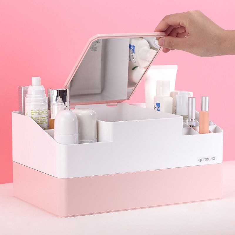Boîte en plastique avec miroir et support pour rouge à lèvres