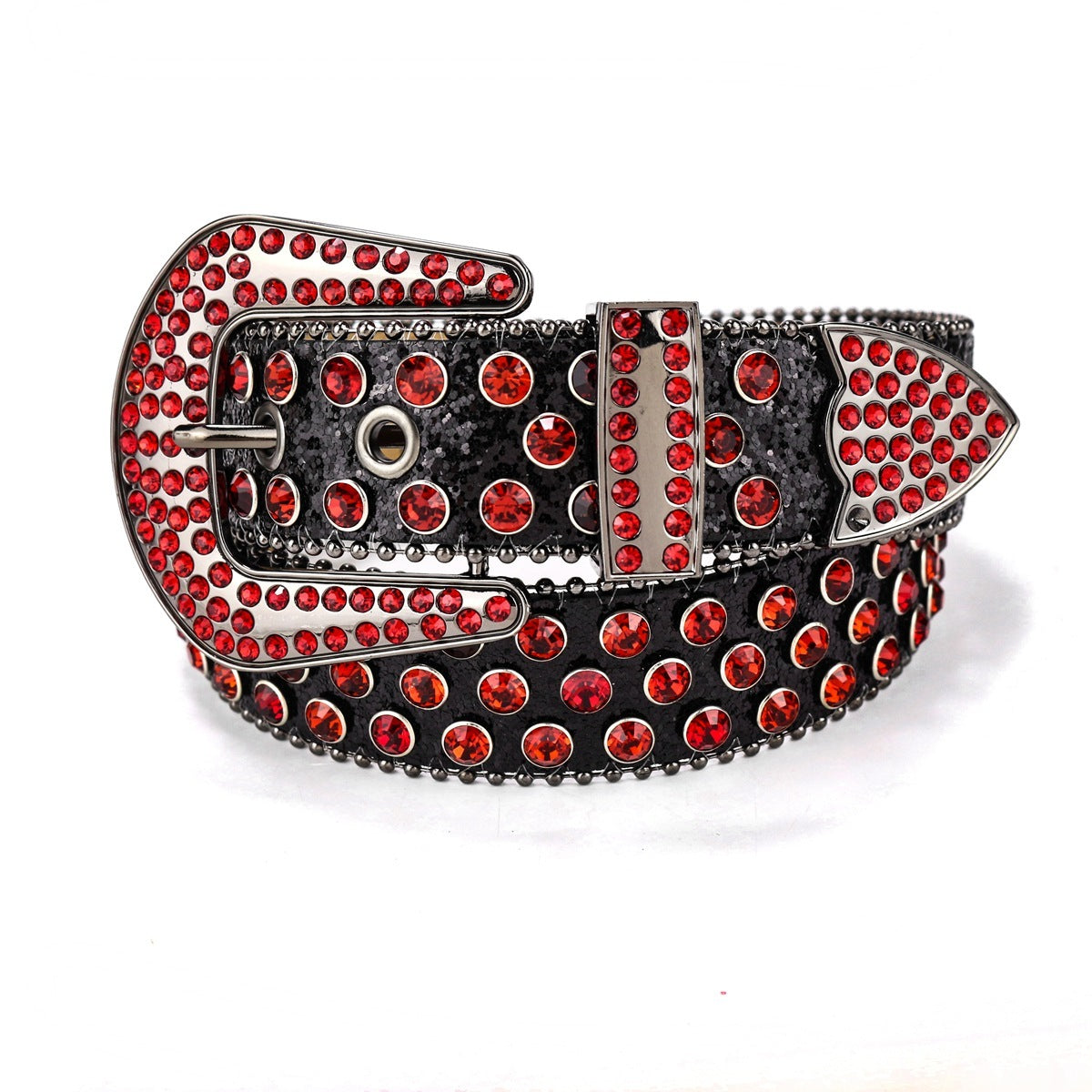 Ceinture Large Punk Hip Hop Incrustée de Strass Noire avec Rivets Décoratifs