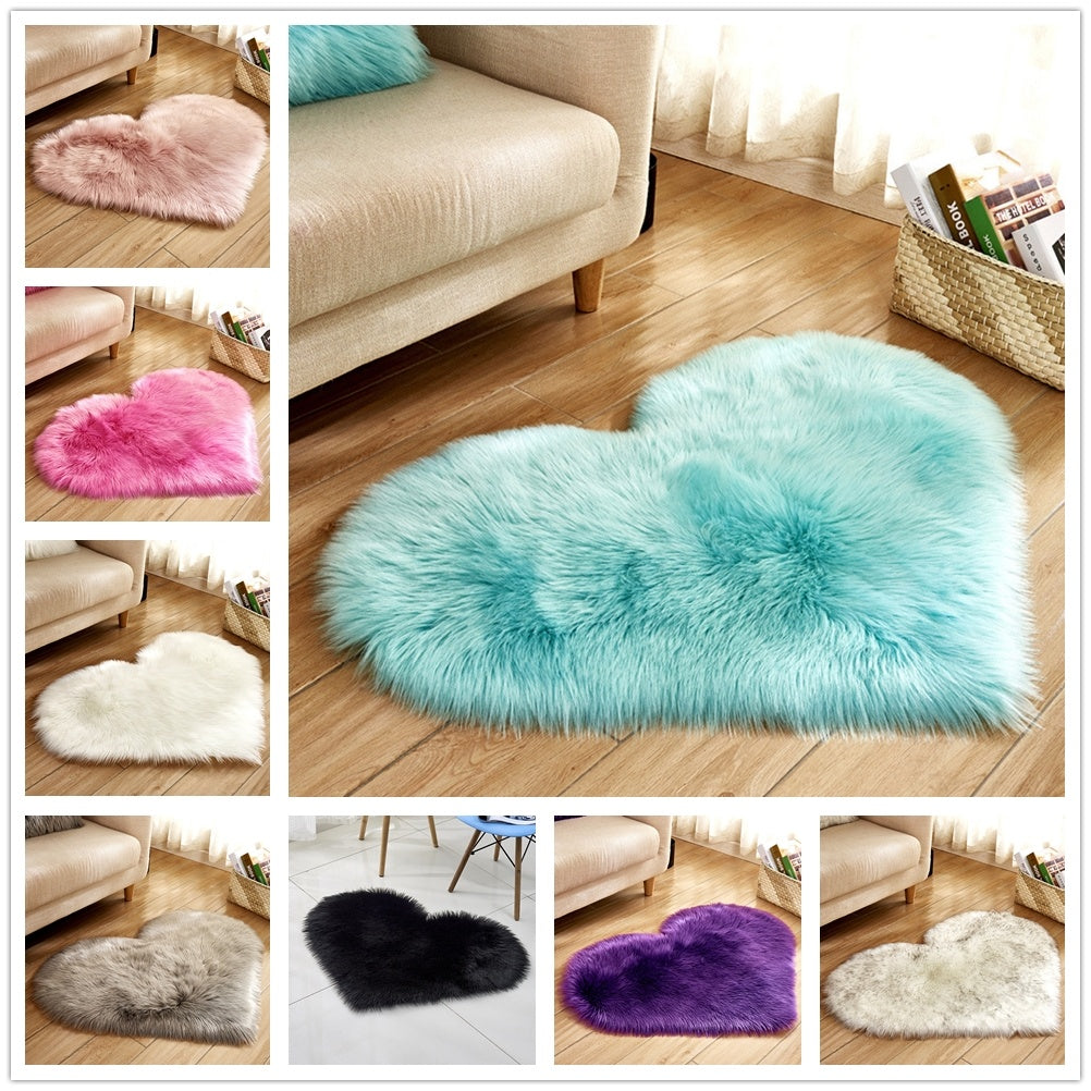 Tapis en Forme de Coeur Plush Antidérapant - Tapis Fluffy pour Salon