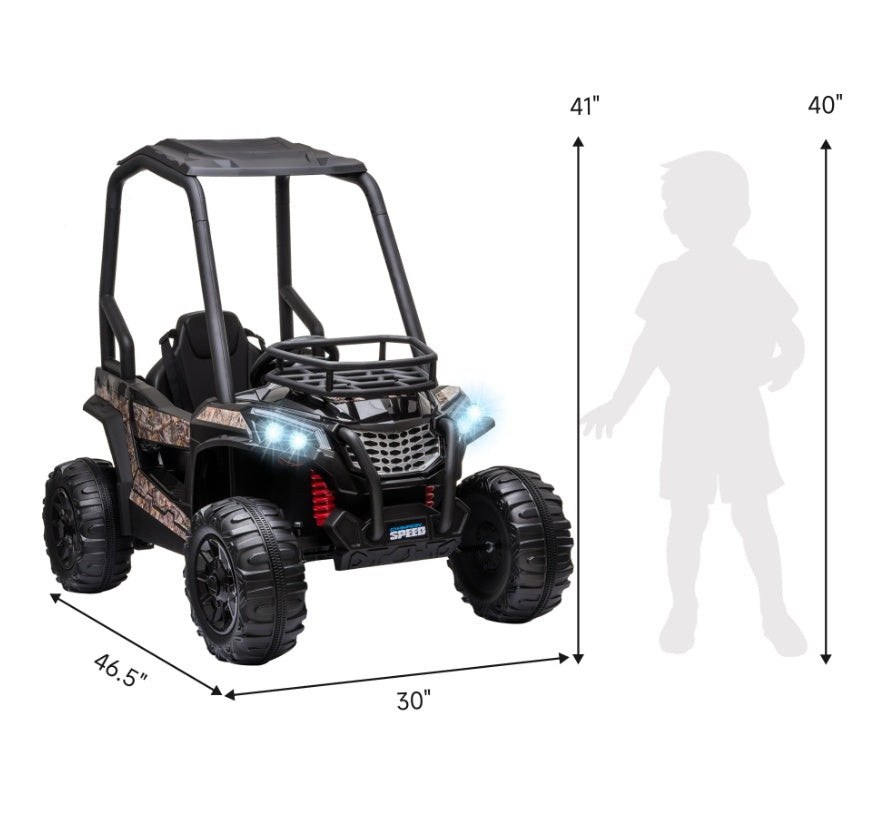 Voiture Électrique UTV 12V pour Enfants Camouflage Noir avec Télécommande et Toit Haut