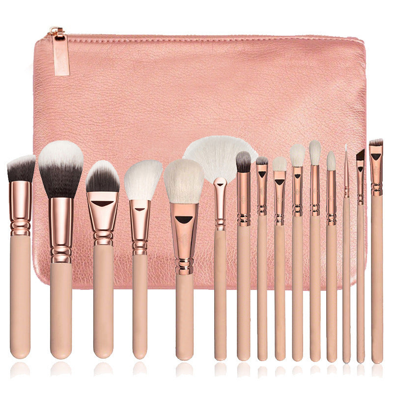 Ensemble de 15 Pinceaux de Maquillage avec Sac en Rose Gold