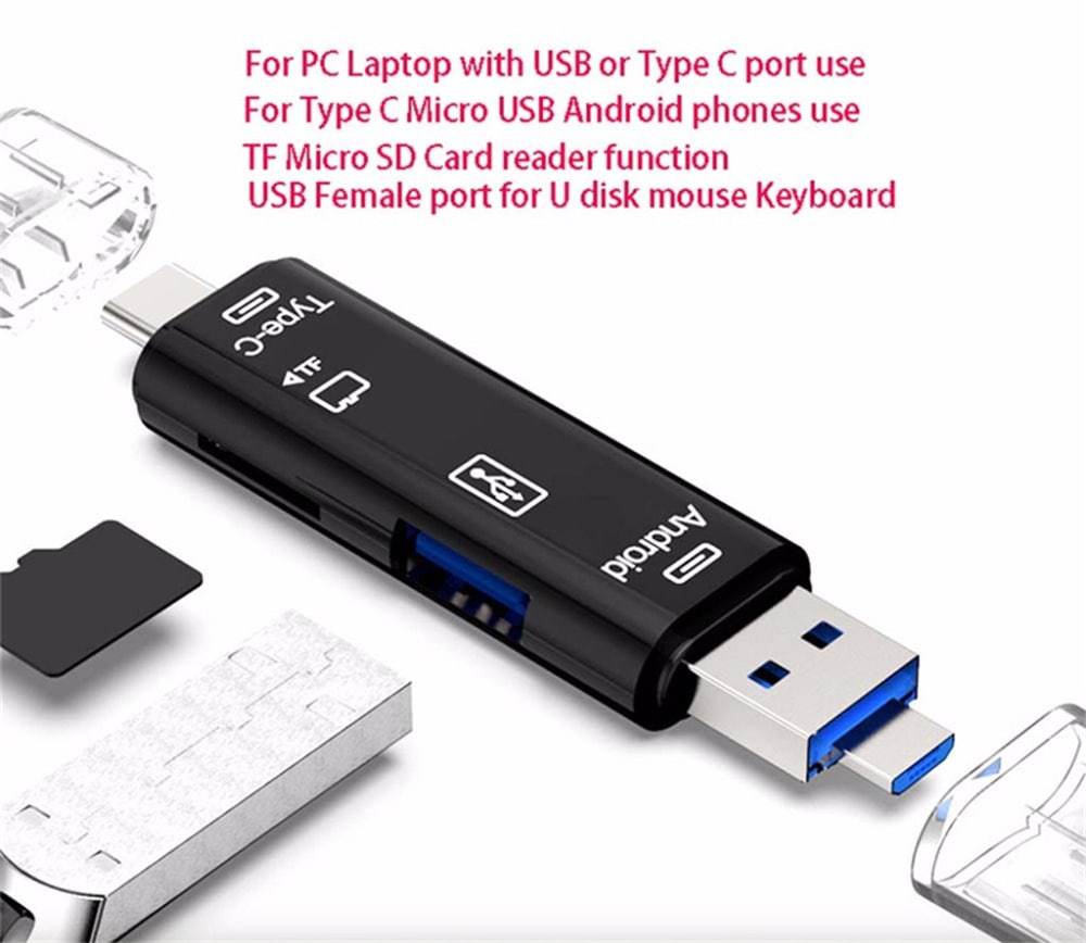 Adaptateur OTG Hub Type-C Micro USB avec Lecteur de Carte TF