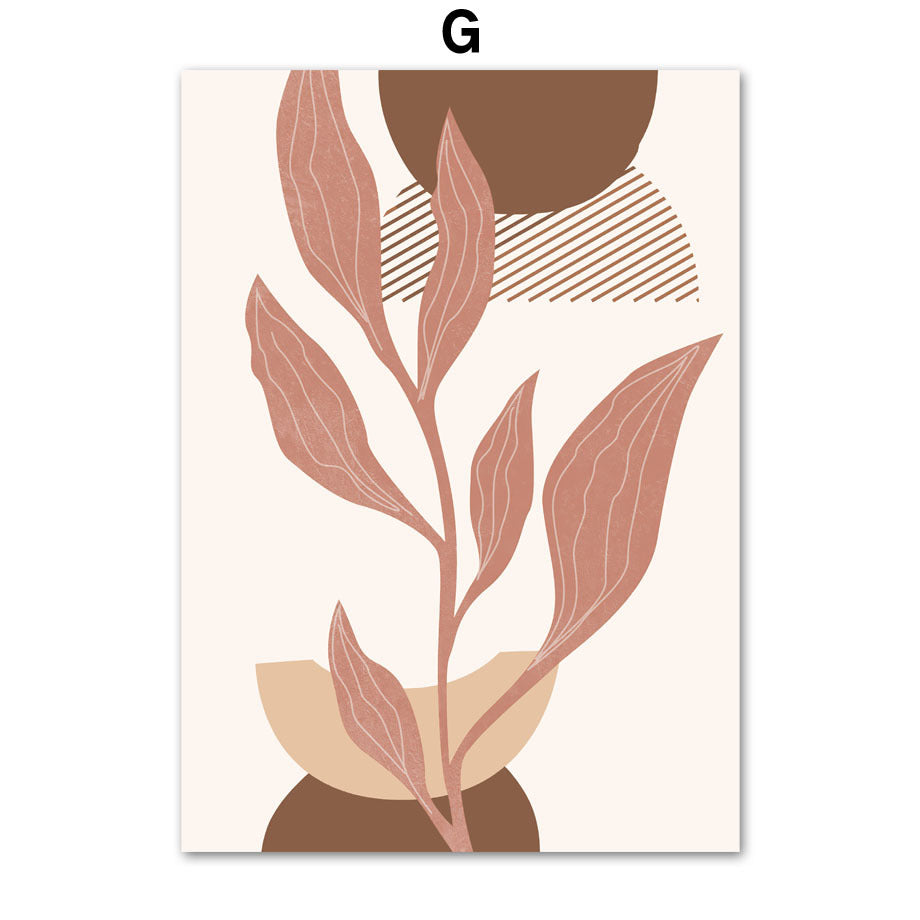 Peinture Géométrique Abstraite Boho avec Feuilles