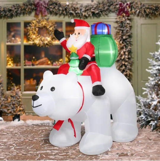 Décoration de Noël Santa Claus sur un ours polaire - Lumières LED 7pcs 6ft 15W